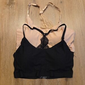 2 Yummie Ultralight Seamless Lace T-Back Adjustable Removable Pads Bra Size L/G